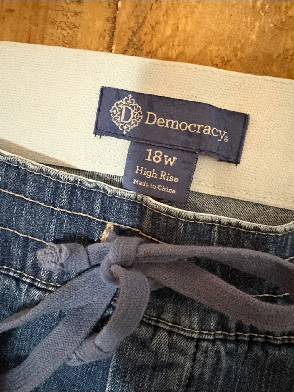 Democracy Faded Blue Drawstring Denim Shorts